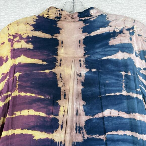 Mono B Tunic Shirt Dress Women's Size L Pink Brown & Blue Tie Dye Knee Length - Picture 4 of 10